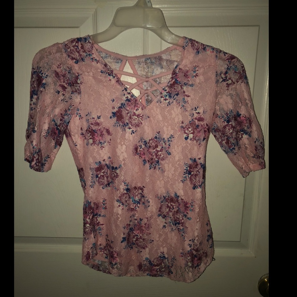 Pink floral lace top